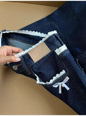 Lace Bow Patchwork Wide Leg Jeans