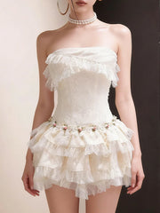 Ruffle Frill Hem Strapless Mini Dress