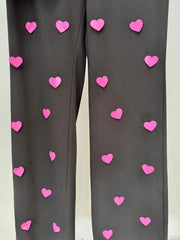 Heart Applique Chain Crop Top And High Waist Pants Set