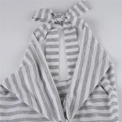 Grey Stripe Halter Mini Dress