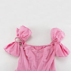 Pink Off-shoulder Frill Strap Mini Dress