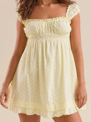 Square Neck Ruched Short Babydoll Dress