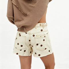 Polka Dot Denim Shorts with Braided Drawstring
