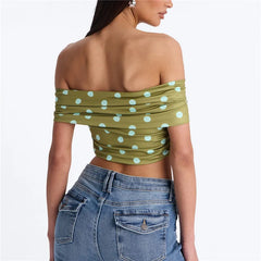 Polka Dot Off The Shoulder Front Twist Knot Bandeau Top