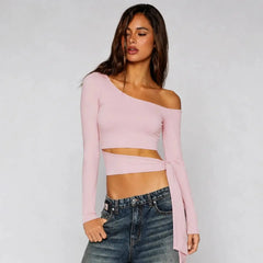 Long Sleeve Off-Shoulder Bandage Crop Top