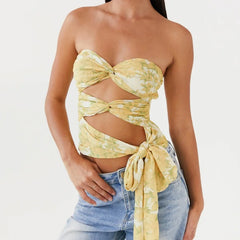 Edgy Strapless Cutout Crop Top - Contemporary Tie-Detail Bandeau