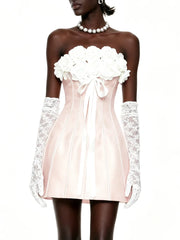 Rose Appliques Strapless Mini Dress