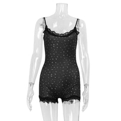 Heart Print Spaghetti Strap Romper