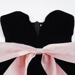 Black Strapless Puffy Dress Bow Decoration Mini Dress