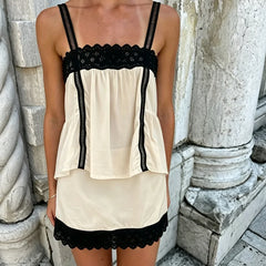 Lace Trim Square Neck Peplum Top And Mini Skirt Set