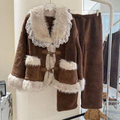 Brown Plush 3 Piece Pajama Set