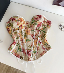 Romantic Print Lace Bandage Corset