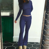 Polka Dot Cropped Top And Fold Over Flare Pants Set