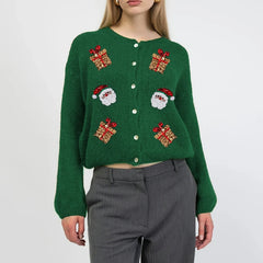 Christmas Santa Claus/Gift Embroidery Cardigan
