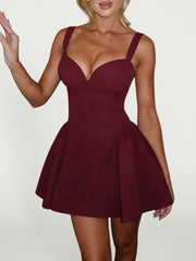 Solid Flare Strap Bustier Mini Dres