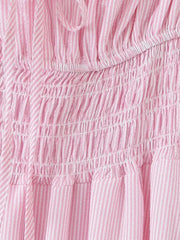 Striped Short Sleeve Ruched Bow Midi Dress