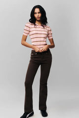Knit Striped Short-Sleeve Polo Top