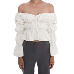Somcked Off Shoulder Flare Long Sleeve Top