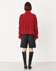Red Ruched Stand Collar Jacket