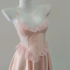 Pink Lace Trim Satin Nightdress