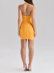 Solid Ribbed Halter Bandage Mini Dress