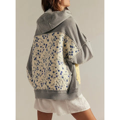 Floral Print Quilted Patchwork Hoodie