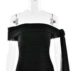 Slash Neck Off-Shoulder Ribbon Split Maxi Dress