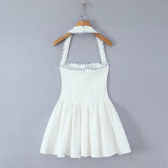 White Embroidery Halter Mini Dress