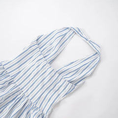 Blue Stripe Deep Halter Maxi Dress