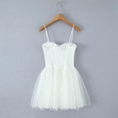 White Spaghetti Strap Corset Tulle Mini Dress