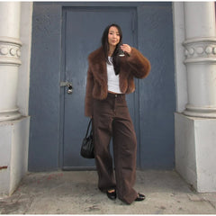 Brown Faux Fur Cropped Coat