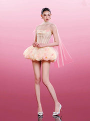 Strapless Flower Lace A-line Mini Dress