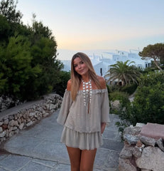 Grey Off Shoulder Ruffle Sequin Drawstring Waist Mini Dress