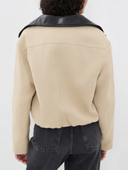 Contrast Stand Collar Cropped Zip Jacket