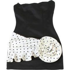 Satin 3D Rose Sleeveless Patchwork Polka Dot Mini Dress