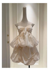 Bow Knot Strapless Blouse And Mini Bud Skirt Set