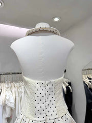 White Polka Dot Sleeveless A Line Mini Dress