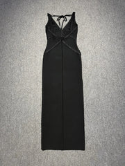 Black Lace Patchwork Bandage Midi Dress