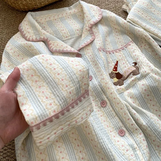 Cute Animal Print Long Sleeve Shirt And Pants Pajama Set