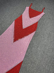 Sequin Two-Tone Spaghetti Straps Rhinestone Long Dress