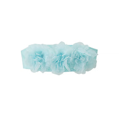 Light blue floral headband on a white background