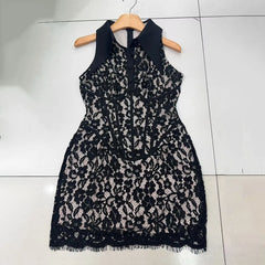 Lace Sleeveless Button Up Mini Dress
