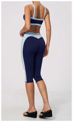 Two-Tone Contrast Seam Crop Top And Capri Leggings Set