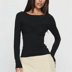 Long Sleeve Twist Knot Front Blouse