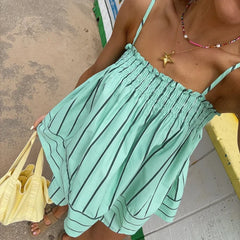 Striped Sleeveless Peplum Cami Top And Boxer Shorts Set