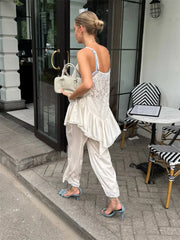 White Lace Printed Strap Long Top