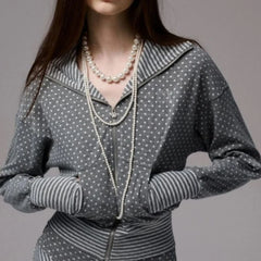 Polka Dot Stripe Zipper Hoodie