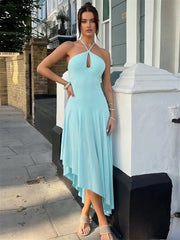 Halter Strap Frill Hem Midi Dress