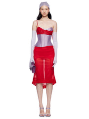 Purple Corset Fake Layer Bra Vest And Irregular Hem Red Skirt Set