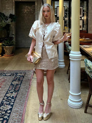 Puffy Sleeve Stain Tie Up Shirt